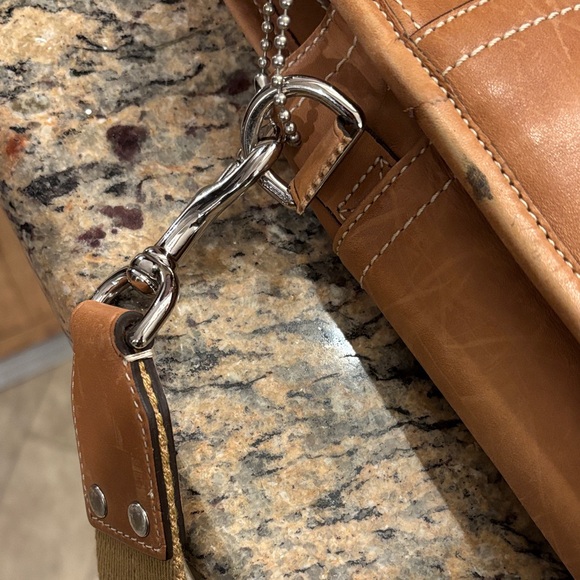 Vintage Coach Tan Leather Briefcase Messenger Bag Turnlock Laptop Bag - Picture 8 of 12